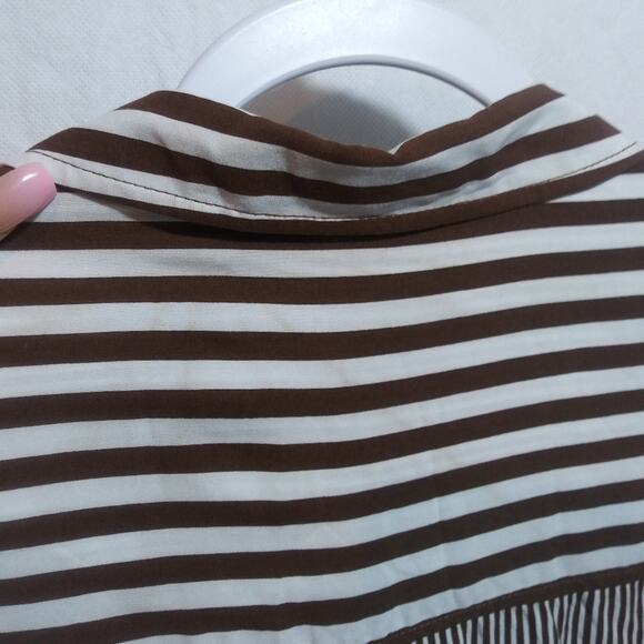 Jane and Delancey Brown and White Striped Boyfriend Button-Up Back Shirt Sz 2X - Picture 12 of 12